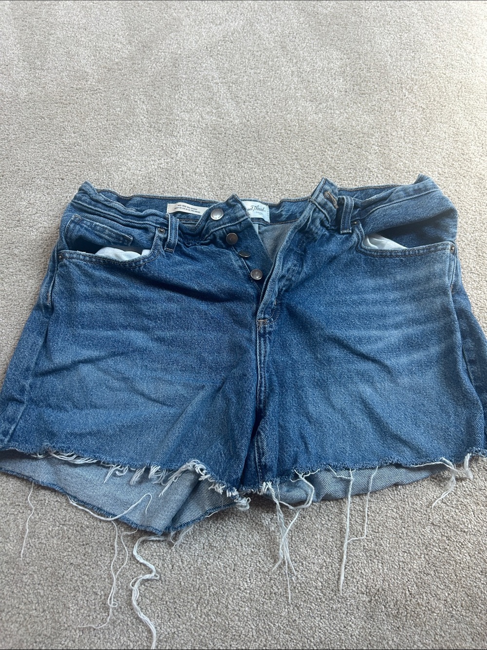 Universal Thread Raw-Hem Button-Fly Denim Shorts in Blue